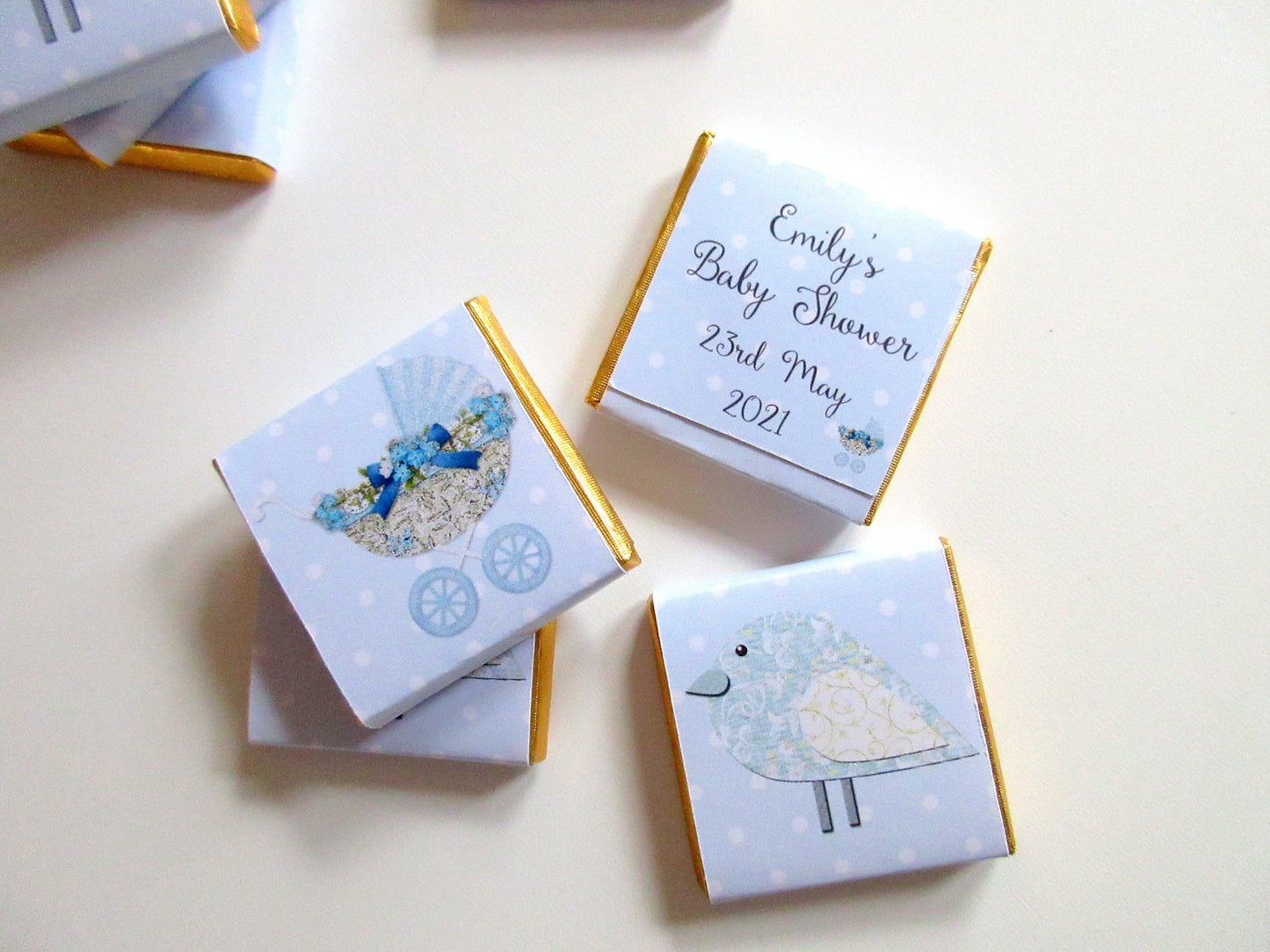 Personalized Boy Blue Baby Shower Chocolate Favours – Pastel Blue Guest Favours (Pack of 25)
