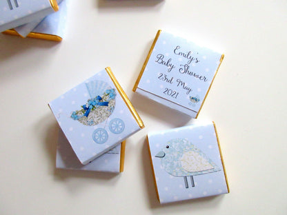 Personalized Boy Blue Baby Shower Chocolate Favours – Pastel Blue Guest Favours (Pack of 25)