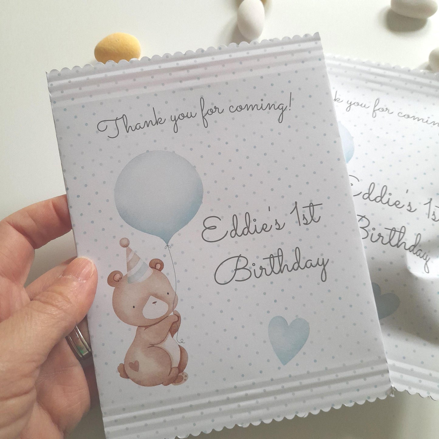 Baby Bear Boy 1st Birthday personalized party bags, baby bear bags for favours, pack of 10