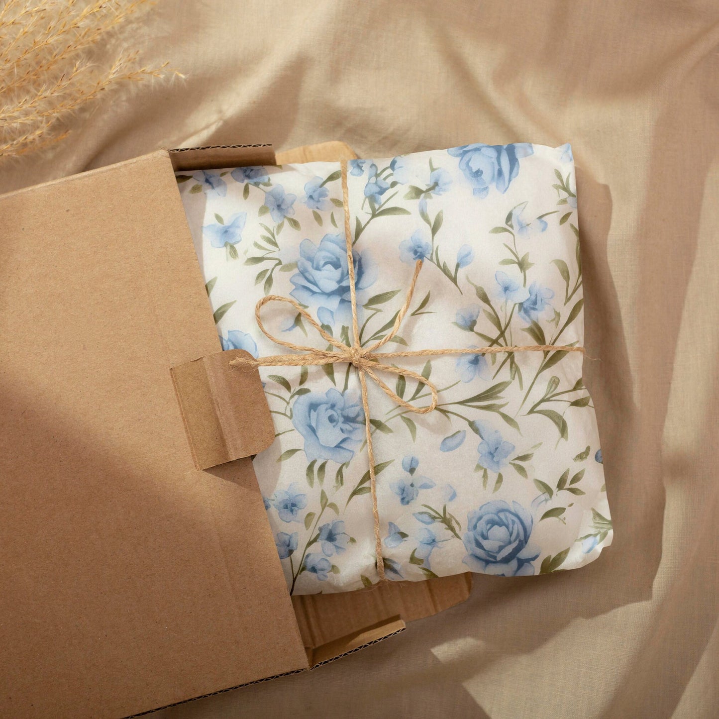 Blue Rococo Roses Gift Paper Sheet – Large Size Floral Wrapping Paper