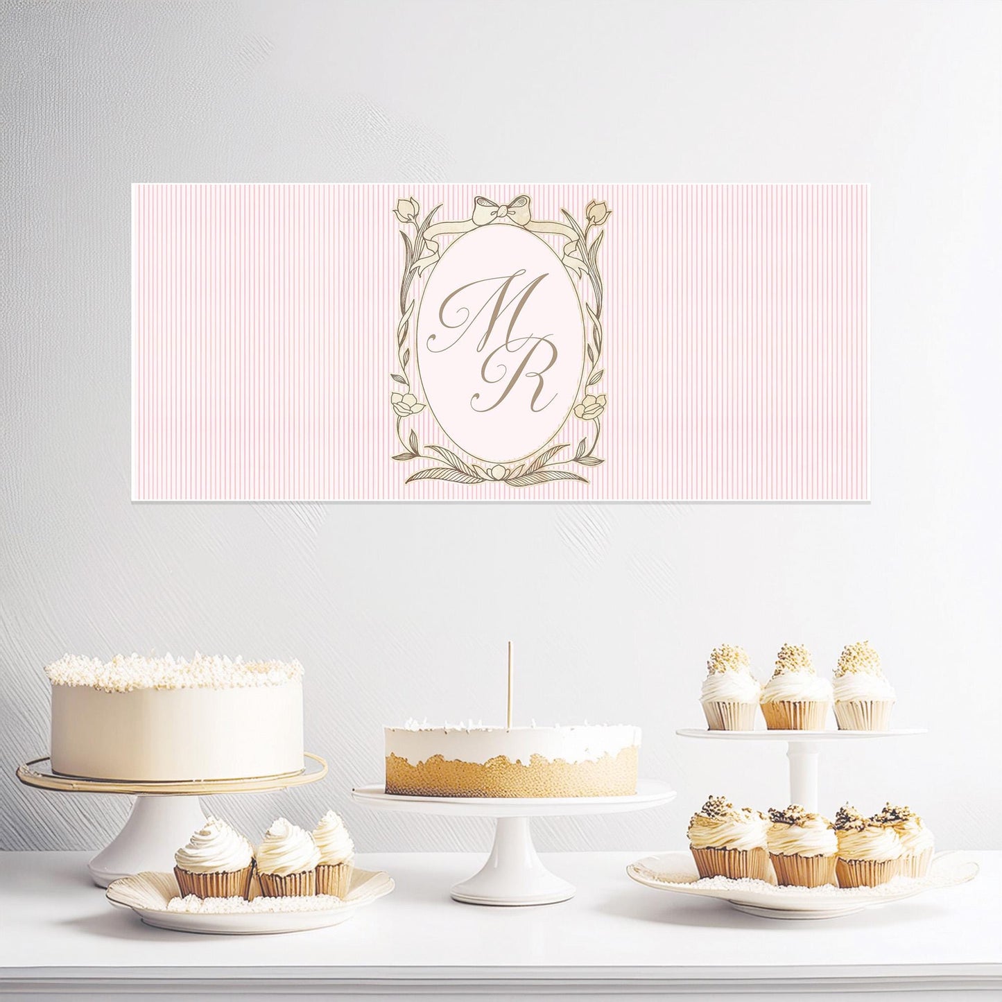 Personalised Pink Striped Monogram Banner – French Style Party Decoration