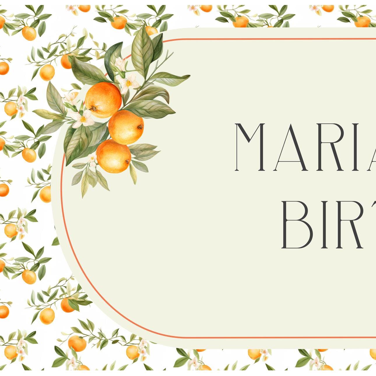 Personalised Mediterranean Oranges Birthday Banner – Custom Satin Paper Wall Decor for Any Occasion