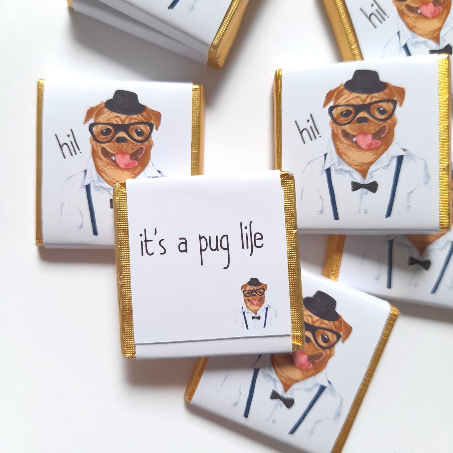 Personalized Pug Chocolate Favours – Birthday Party Favours (Pack of 25)