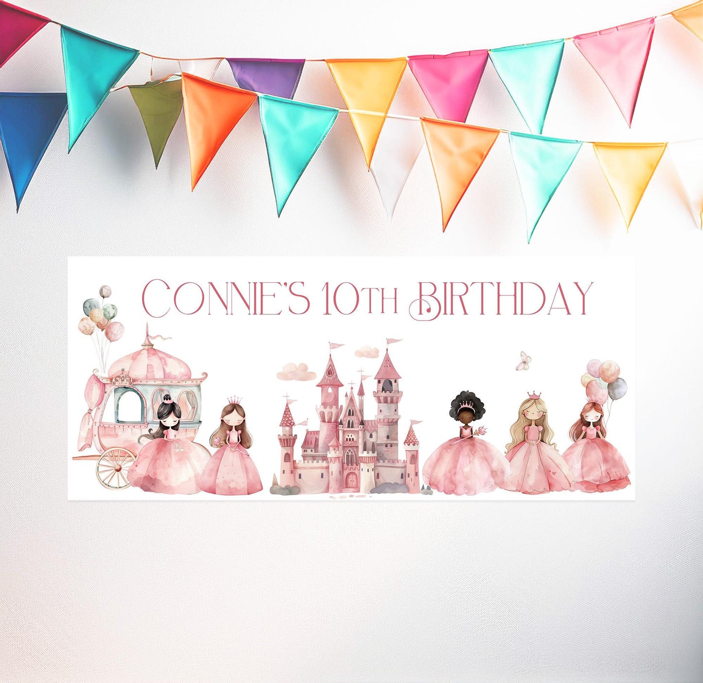 Personalised Princesses Birthday Banner – Satin Paper Birthday Party Wall Decor