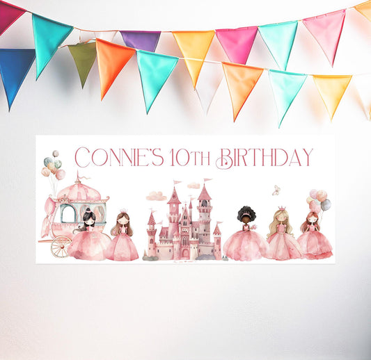 Personalised Princesses Birthday Banner – Satin Paper Birthday Party Wall Decor