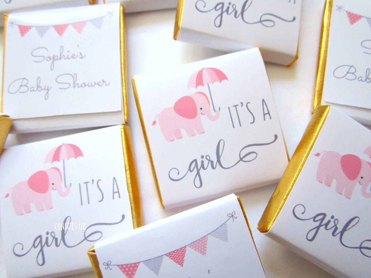 Personalized It's a Girl Chocolate Favours – Cute Elephant Baby Shower Party Favours (Pack of 25)