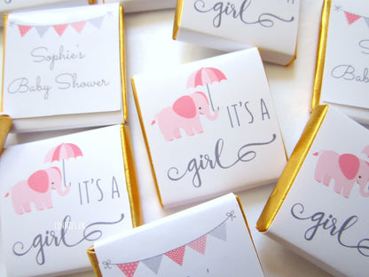Personalized It's a Girl Chocolate Favours – Cute Elephant Baby Shower Party Favours (Pack of 25)