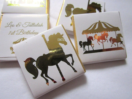 Golden Horse Carousel Personalized Chocolate Favours – Guests Favours, Pack of 25 pcs