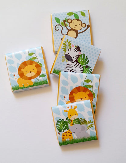 Baby Jungle Personalized Chocolate Favours – Cute Safari Animal Party Treats (Pack of 25)