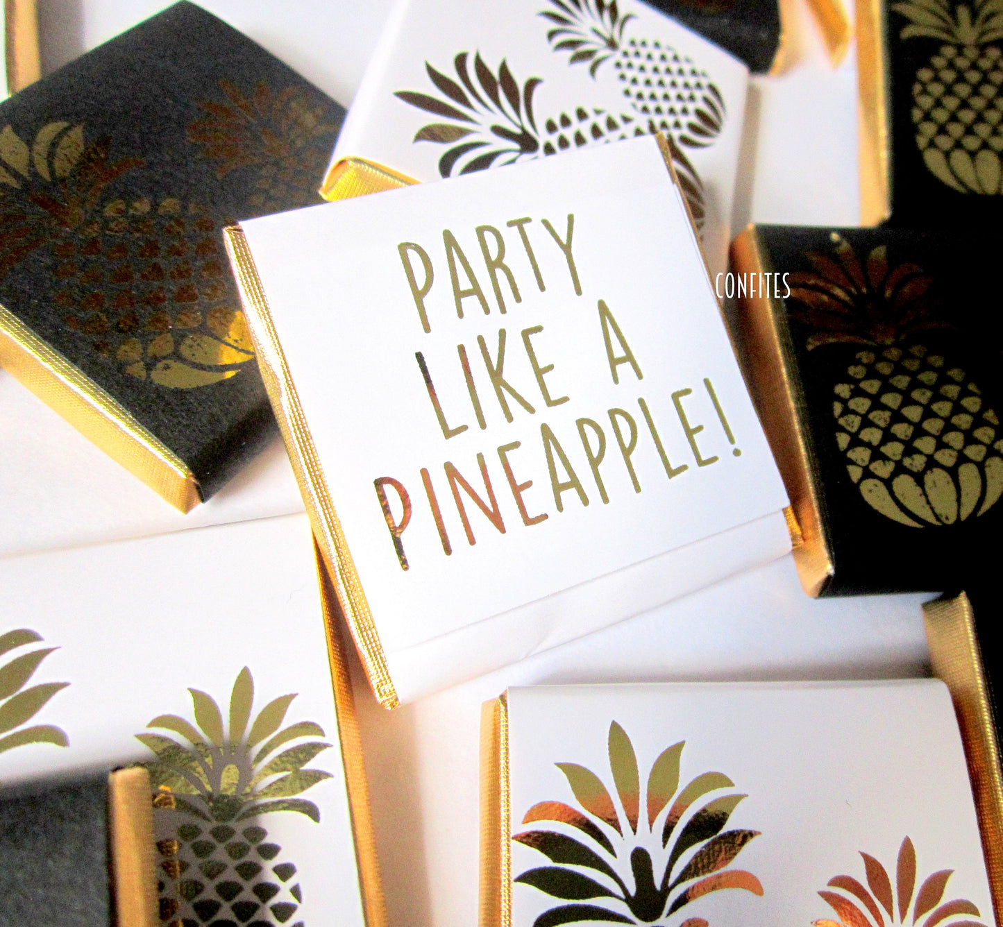 Personalized Golden Pineapple Tropical Party Chocolate Favours – Perfect Guest Favours (Pack of 25)