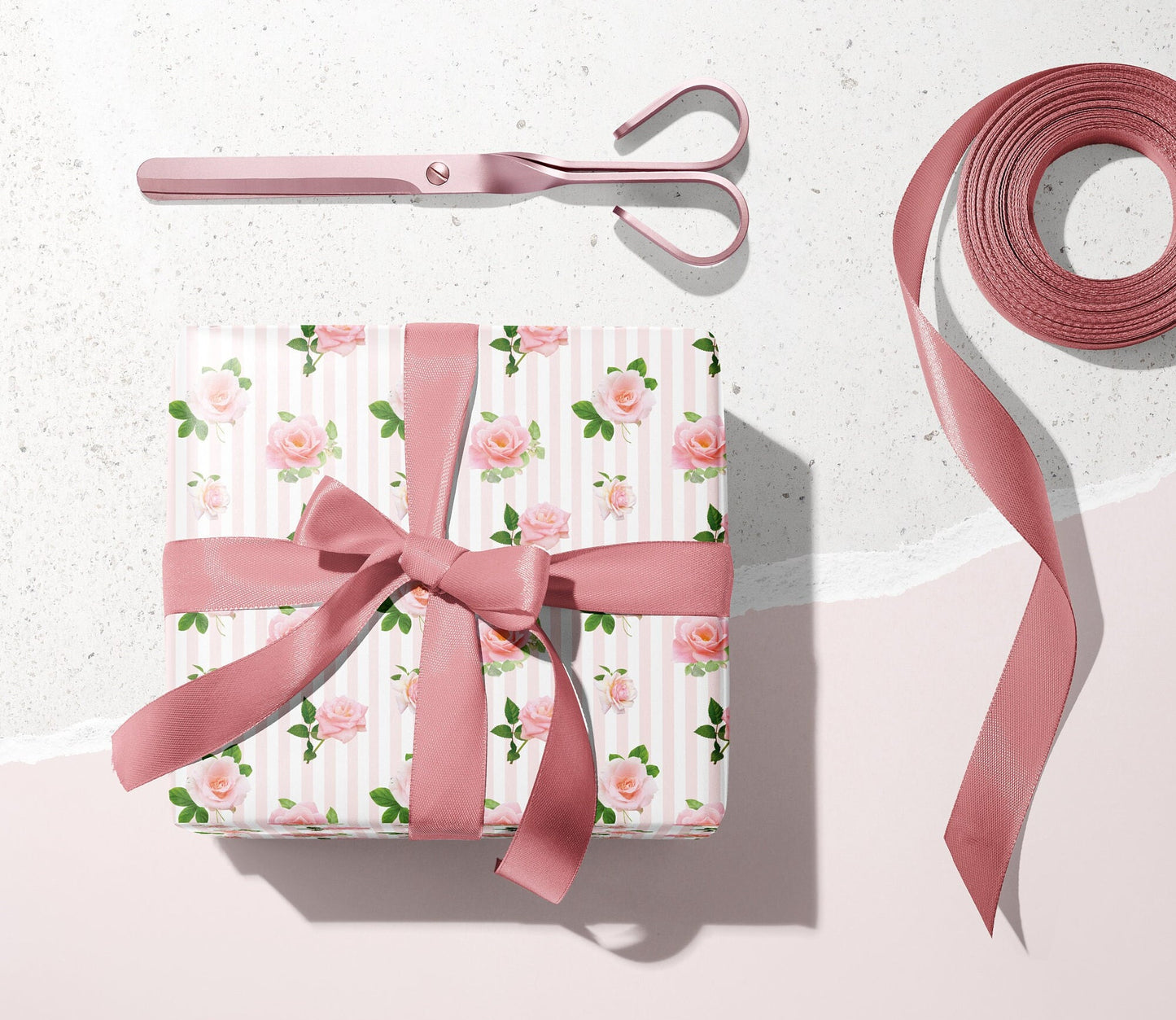 Valentine Pink Roses Gift Paper Sheet – Large Size, Romantic Wrapping Paper