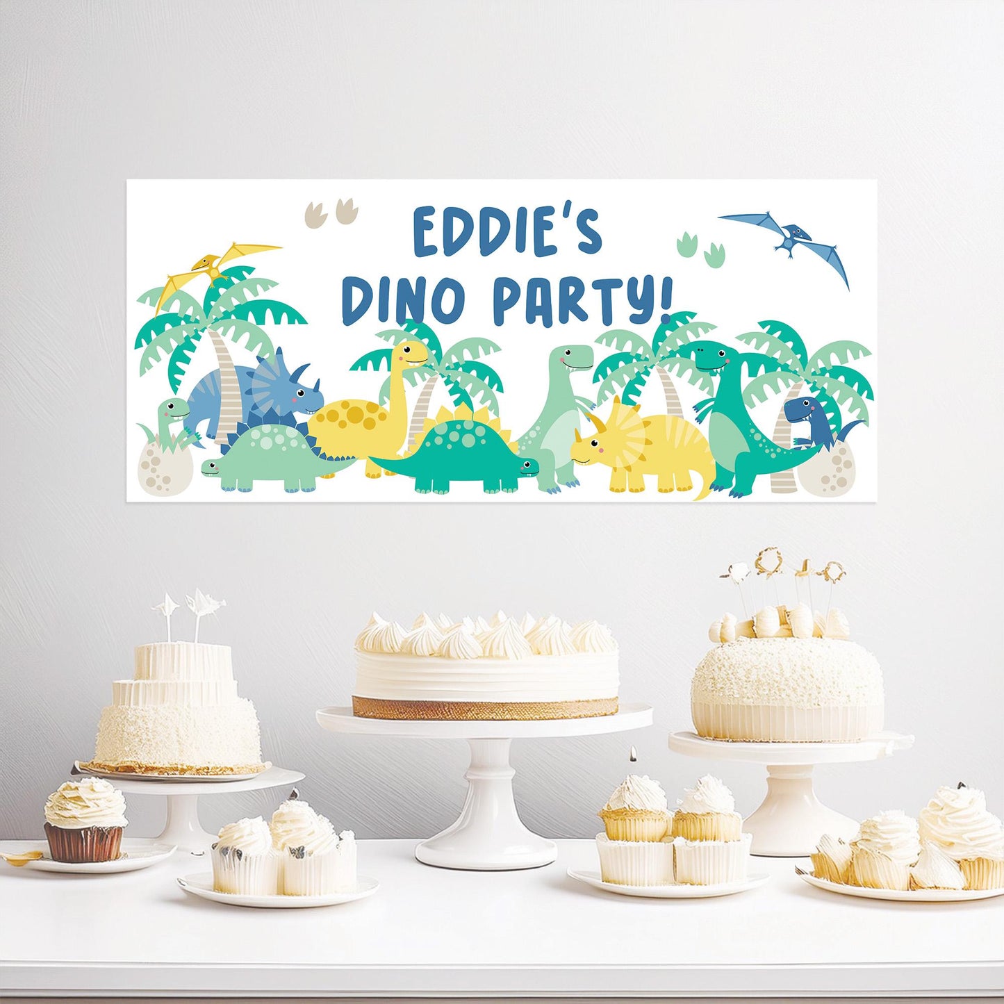 Personalised Dinosaur Birthday Banner – Custom Satin Paper Wall Decor for Dinosaur-Themed Parties
