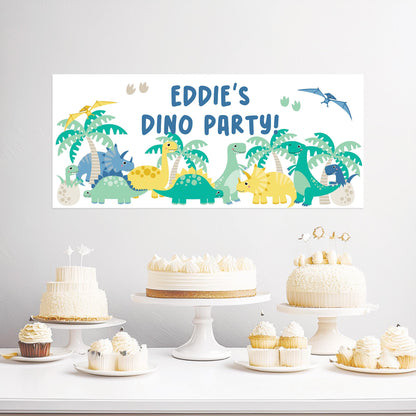 Personalised Dinosaur Birthday Banner – Custom Satin Paper Wall Decor for Dinosaur-Themed Parties