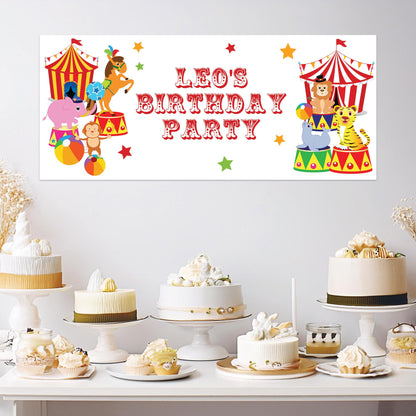 Personalised Circus Birthday Banner – Fun Party Wall Decor in Satin Paper