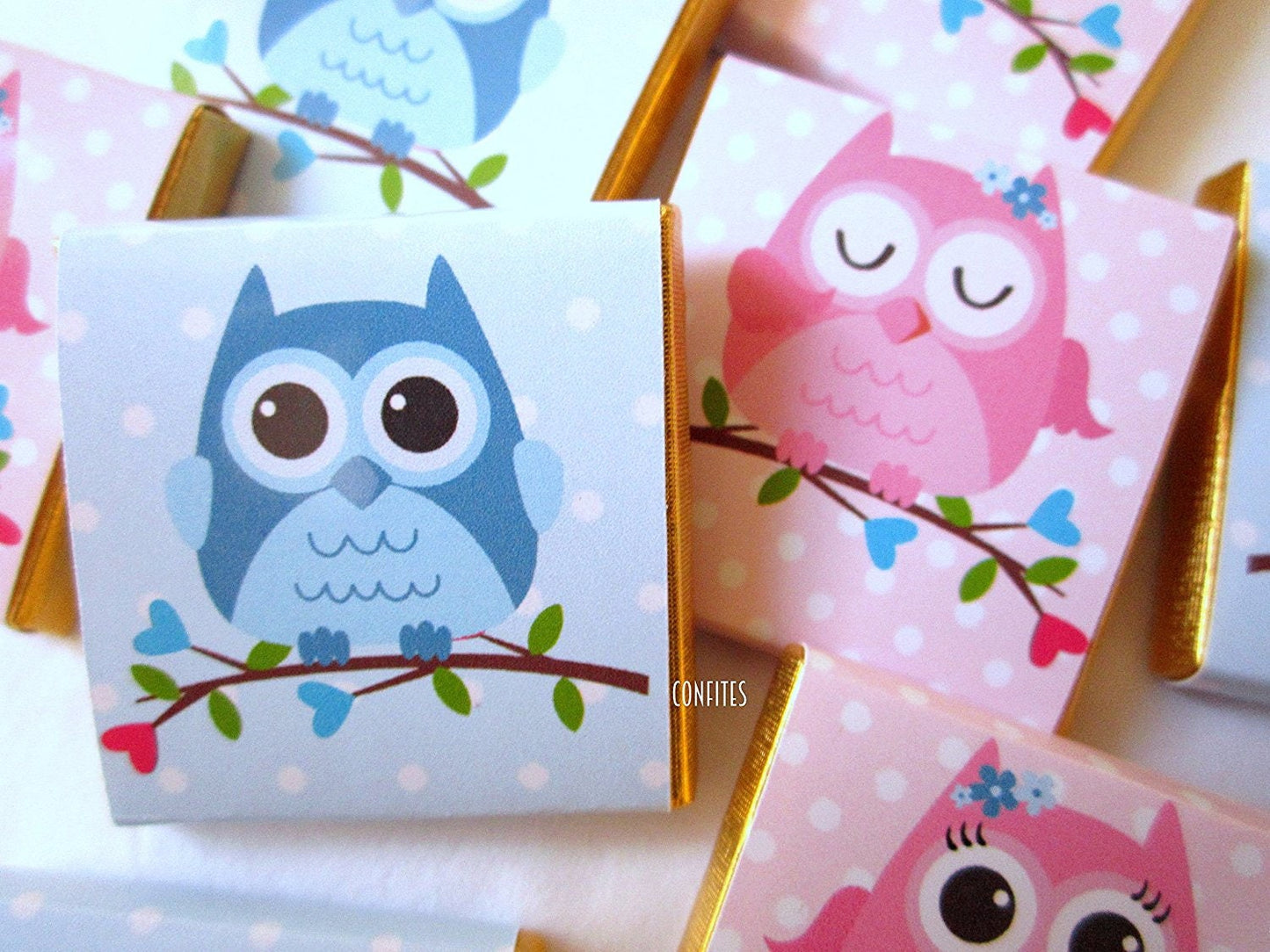 Personalized Baby Shower Chocolate Favours – Cute Baby Owl, Pink & Blue 1st Birthday Favours (Pack of 25)
