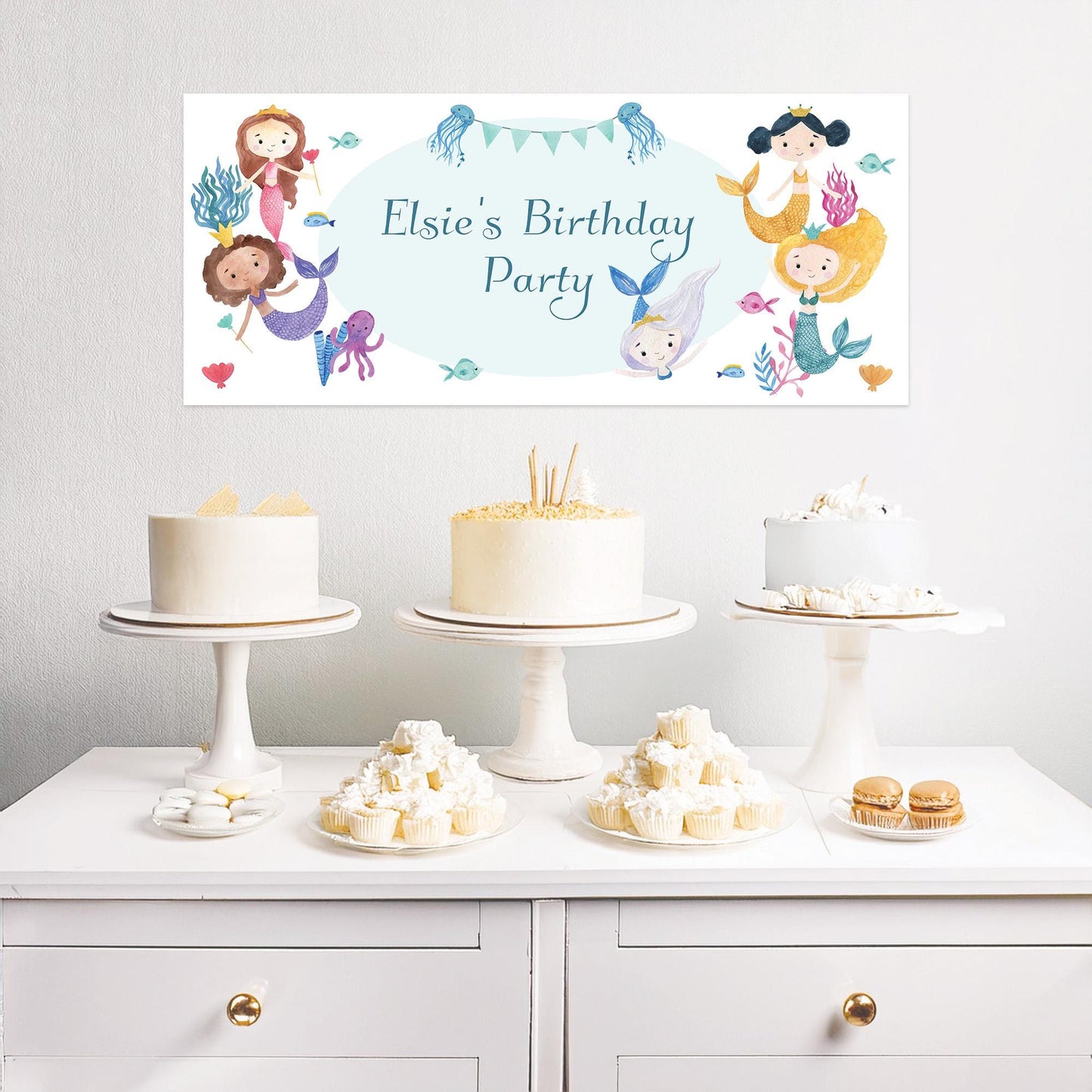 Personalised Mermaids Birthday Banner – Satin Paper Wall Decor for Mermaid Themed Parties