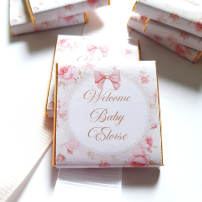 Welcome Baby Girl Personalized Chocolate Favours – Party Bag Fillers, Pack of 25