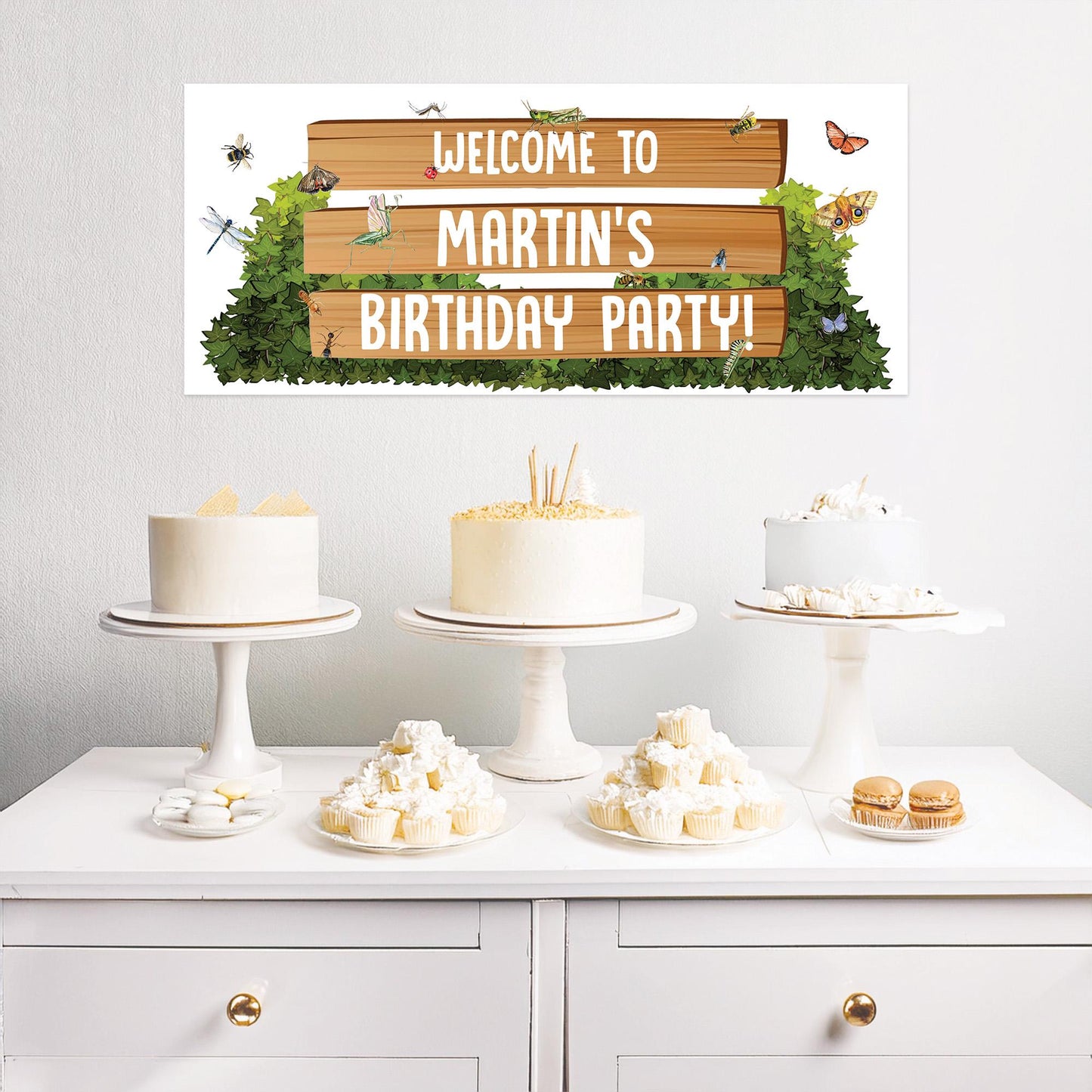 Garden Wildlife Birthday Banner – Personalised Satin Paper Wall Decor for Kids’ Parties