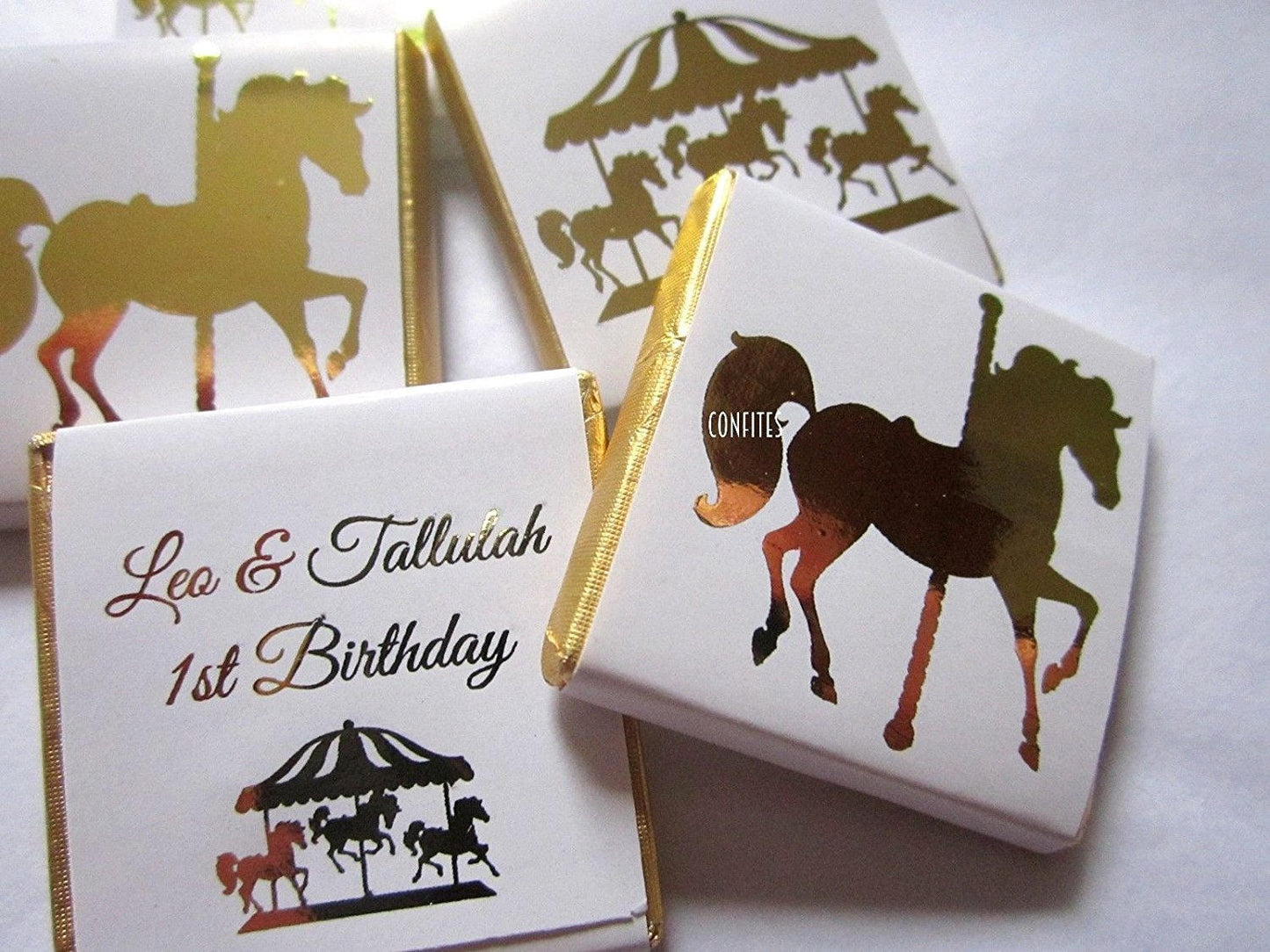 Golden Horse Carousel Personalized Chocolate Favours – Guests Favours, Pack of 25 pcs