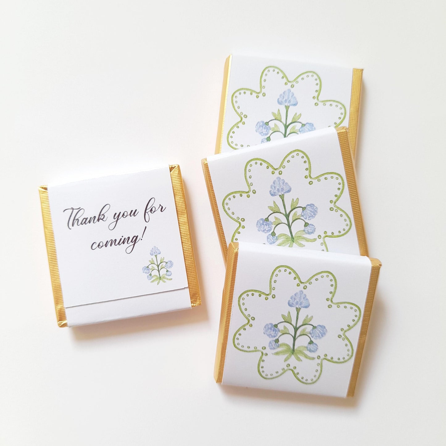Elegant Pastel Blue Flower Thank You Chocolates – Wedding & Birthday Favours (Pack of 25)