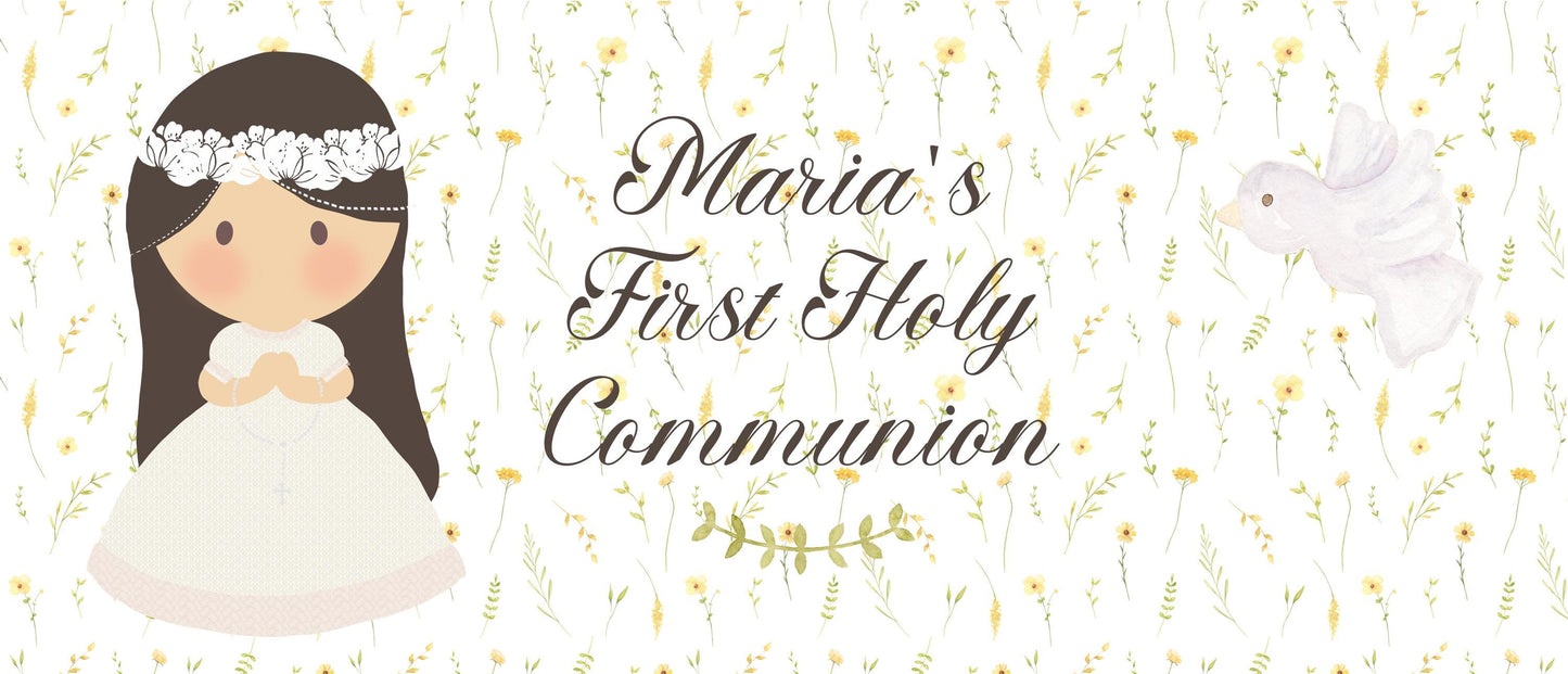 Custom First Communion Banner for Girls – Satin Paper Party Decoration