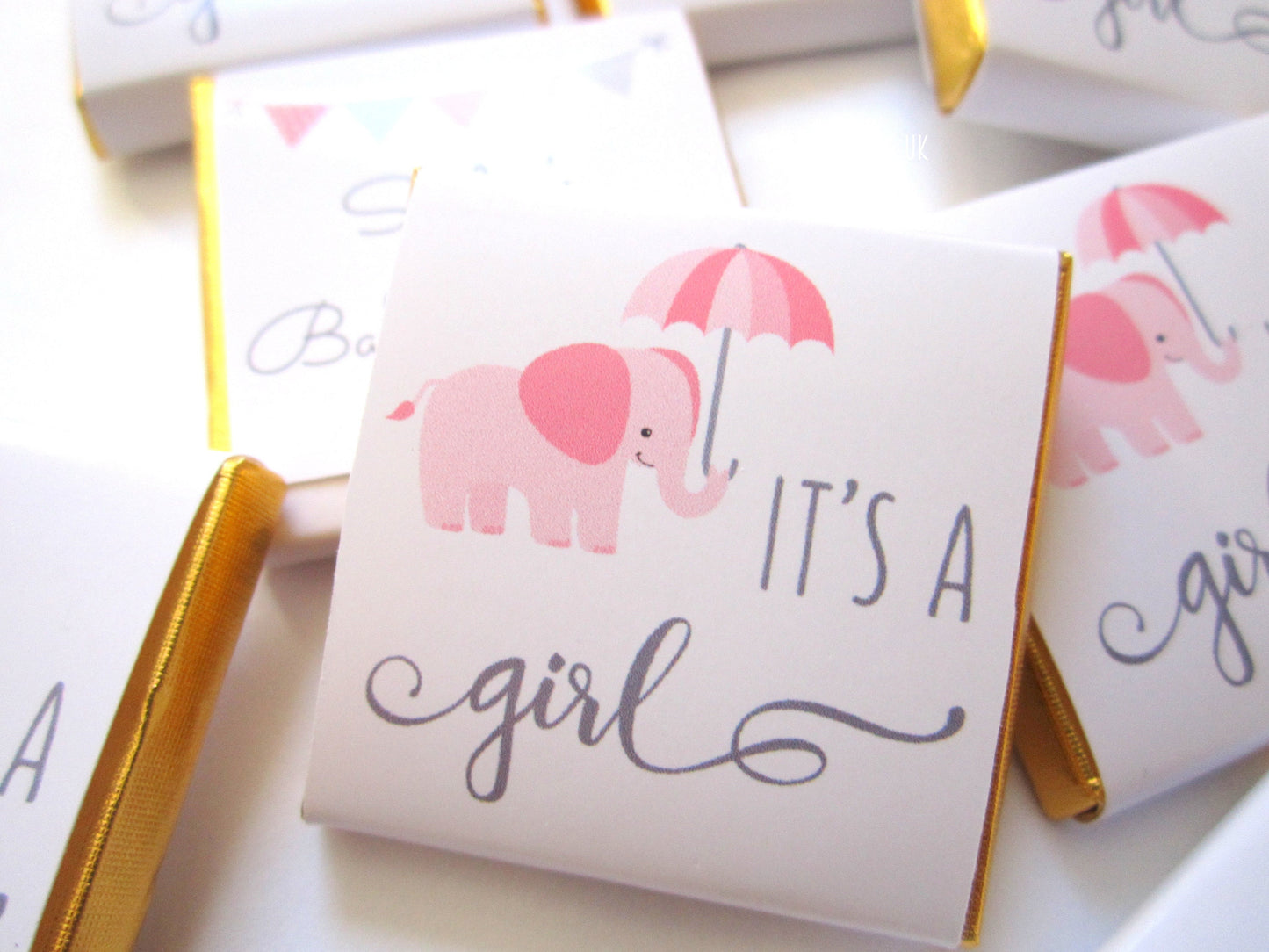 Personalized It's a Girl Chocolate Favours – Cute Elephant Baby Shower Party Favours (Pack of 25)