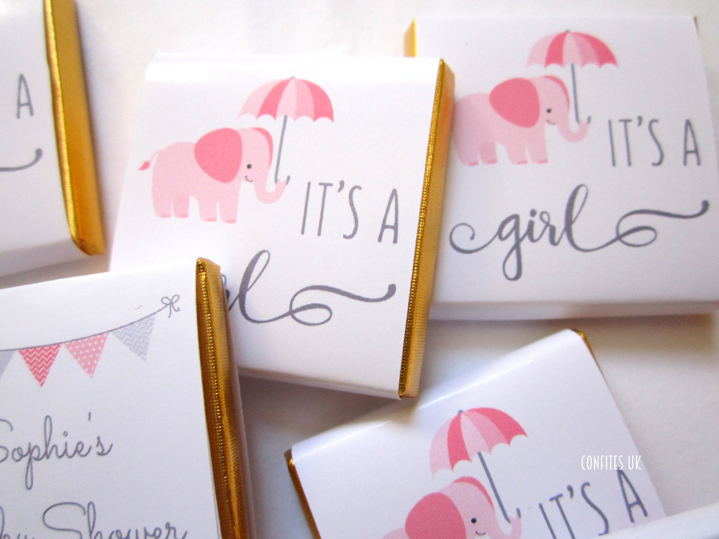 Personalized It's a Girl Chocolate Favours – Cute Elephant Baby Shower Party Favours (Pack of 25)