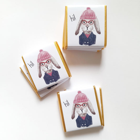 Personalized Hare with Pink Hat Chocolate Favours – Cute Birthday Party Treats (Pack of 25)