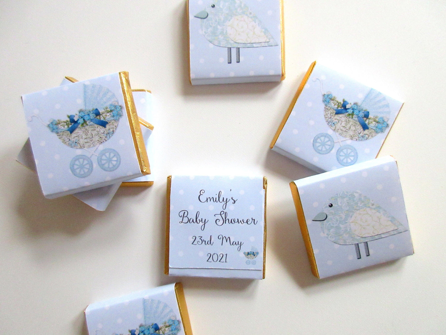 Personalized Boy Blue Baby Shower Chocolate Favours – Pastel Blue Guest Favours (Pack of 25)