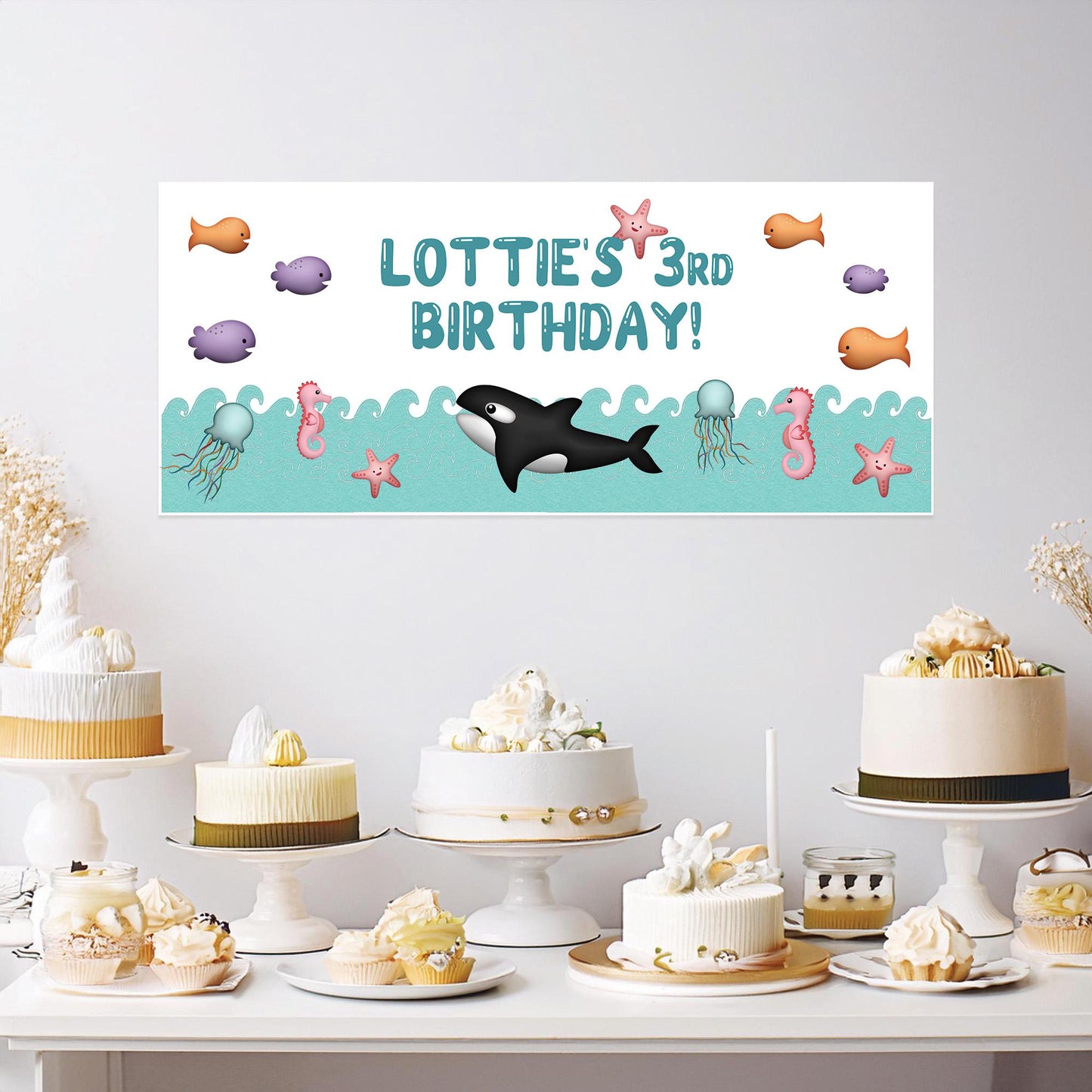 Personalised Under The Sea Birthday Banner – Satin Paper Party Wall Decor for Ocean-Themed Parties
