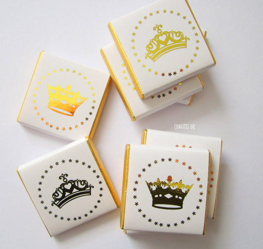 Personalized Golden Crown Chocolate Favours – Elegant Party Favours for Any Occasion (Pack of 25)