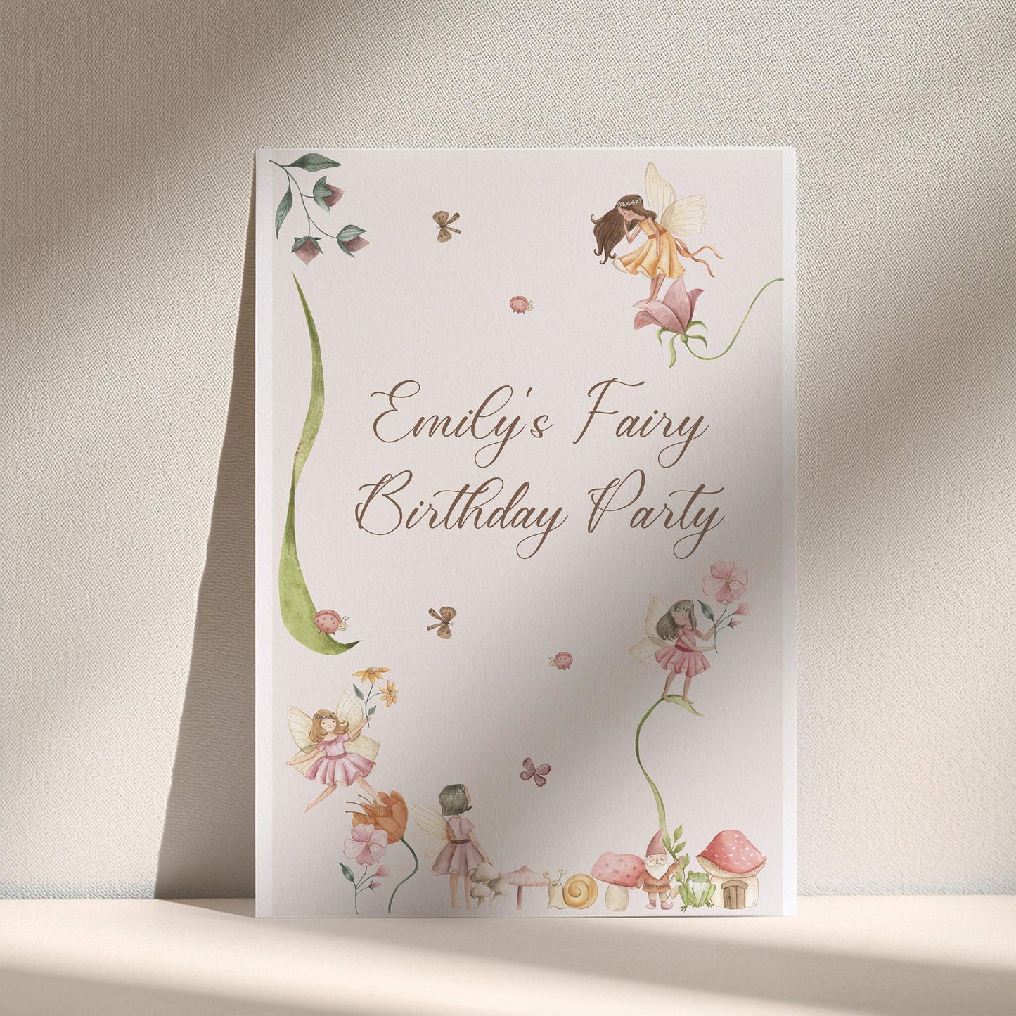 Personalized Fairy Birthday Printed Welcome Sign – Custom Table Centerpiece, Unframed in Various Sizes, Perfect for Party Decor
