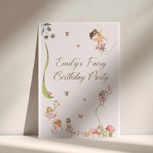 Personalized Fairy Birthday Printed Welcome Sign – Custom Table Centerpiece, Unframed in Various Sizes, Perfect for Party Decor