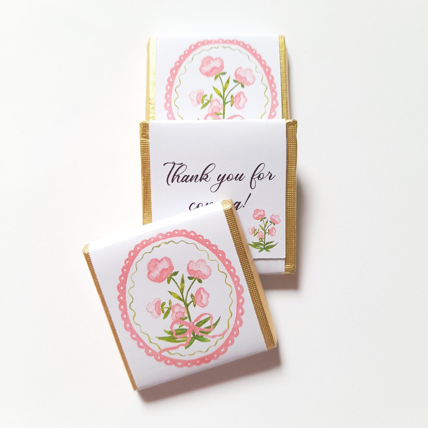 Little Pink Flower Thank You Chocolate Favours – Personalized Wedding & Birthday Treats (Pack of 25)