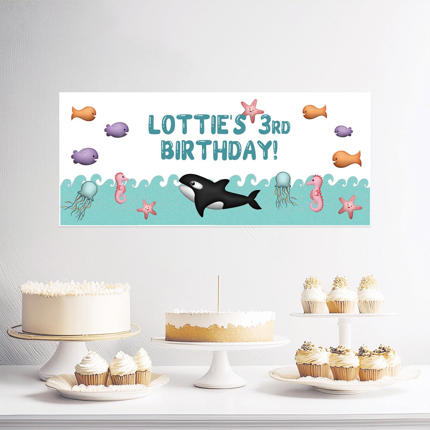 Personalised Under The Sea Birthday Banner – Satin Paper Party Wall Decor for Ocean-Themed Parties