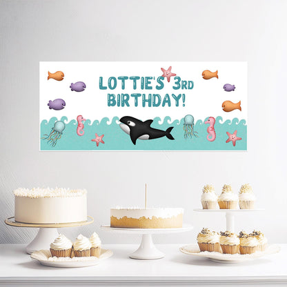 Personalised Under The Sea Birthday Banner – Satin Paper Party Wall Decor for Ocean-Themed Parties