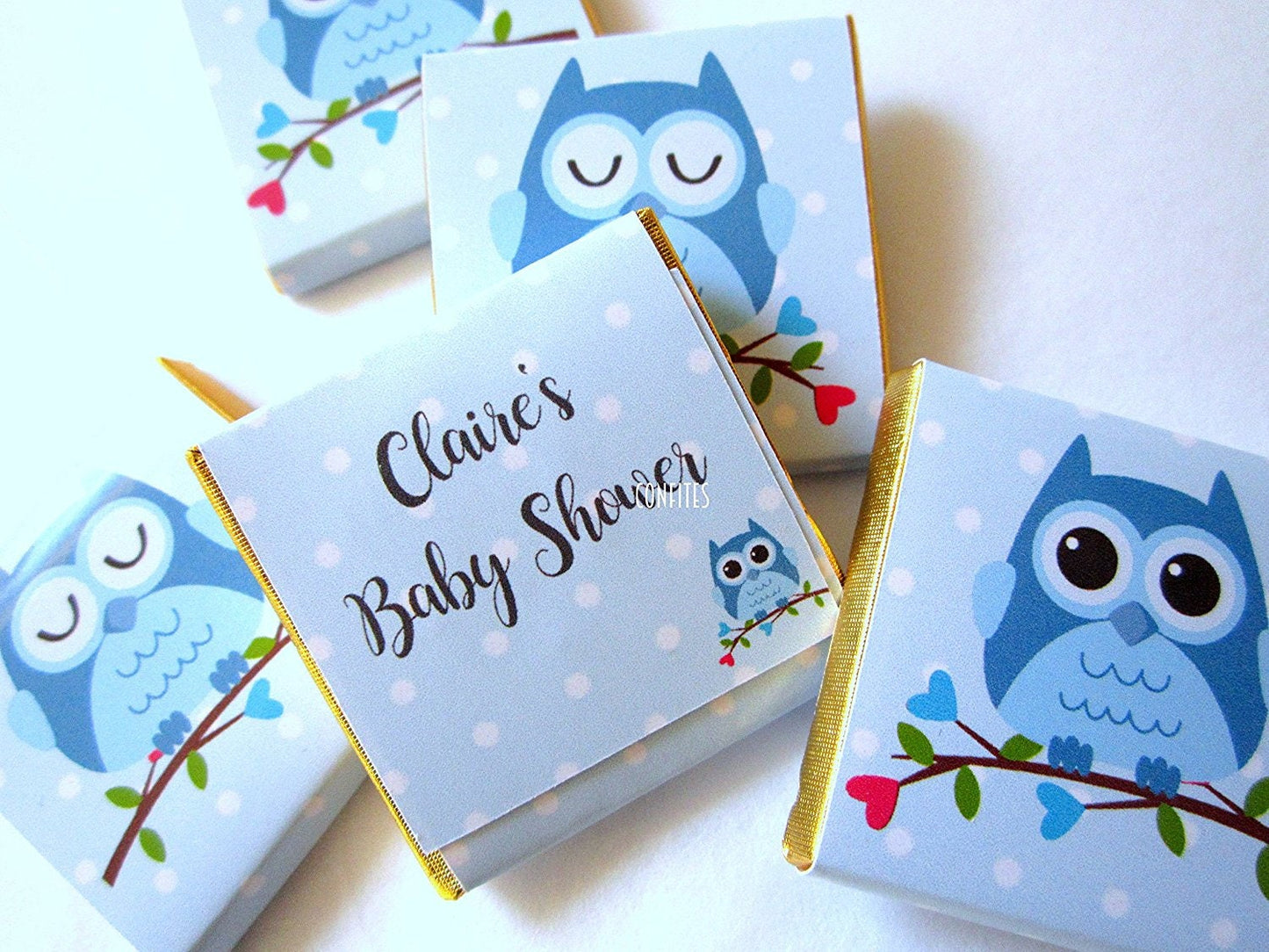Personalized Baby Shower Chocolate Favours – Cute Baby Owl, Pink & Blue 1st Birthday Favours (Pack of 25)