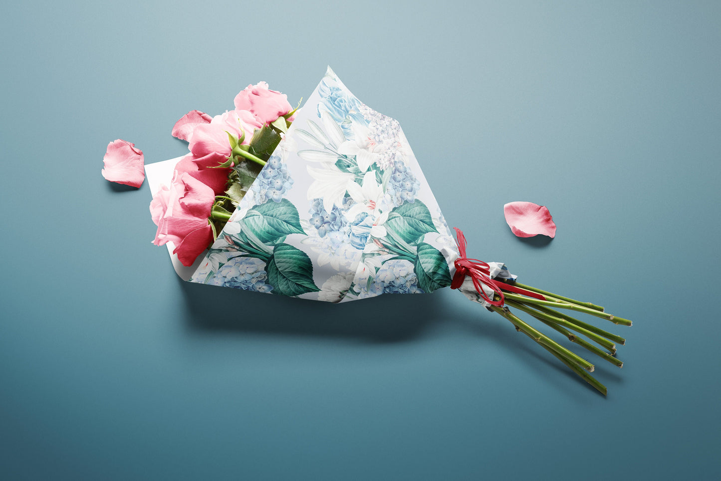 Blue Floral Gift Paper Sheet – Large Wrap for Birthdays & Special Gifts