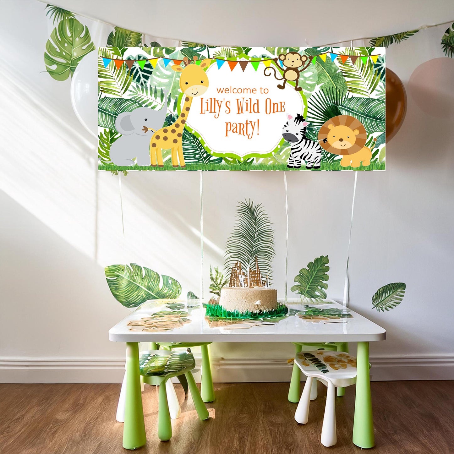 Jungle Safari Birthday Banner, Birthday Party Wall decor in satin paper