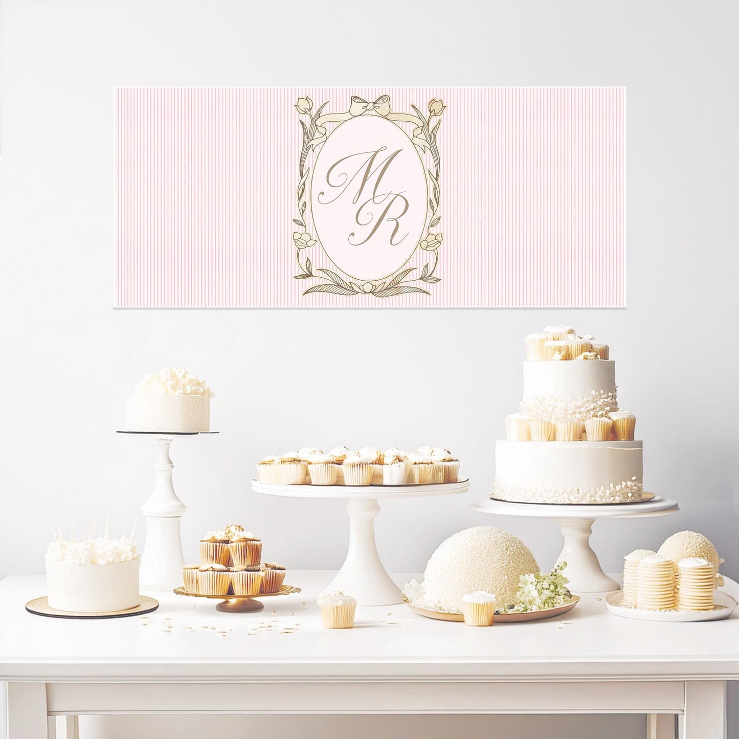Personalised Pink Striped Monogram Banner – French Style Party Decoration