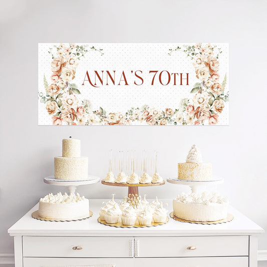 Personalised Milestone Mute Florals Birthday Banner – Botanical Satin Paper Party Wall Decor