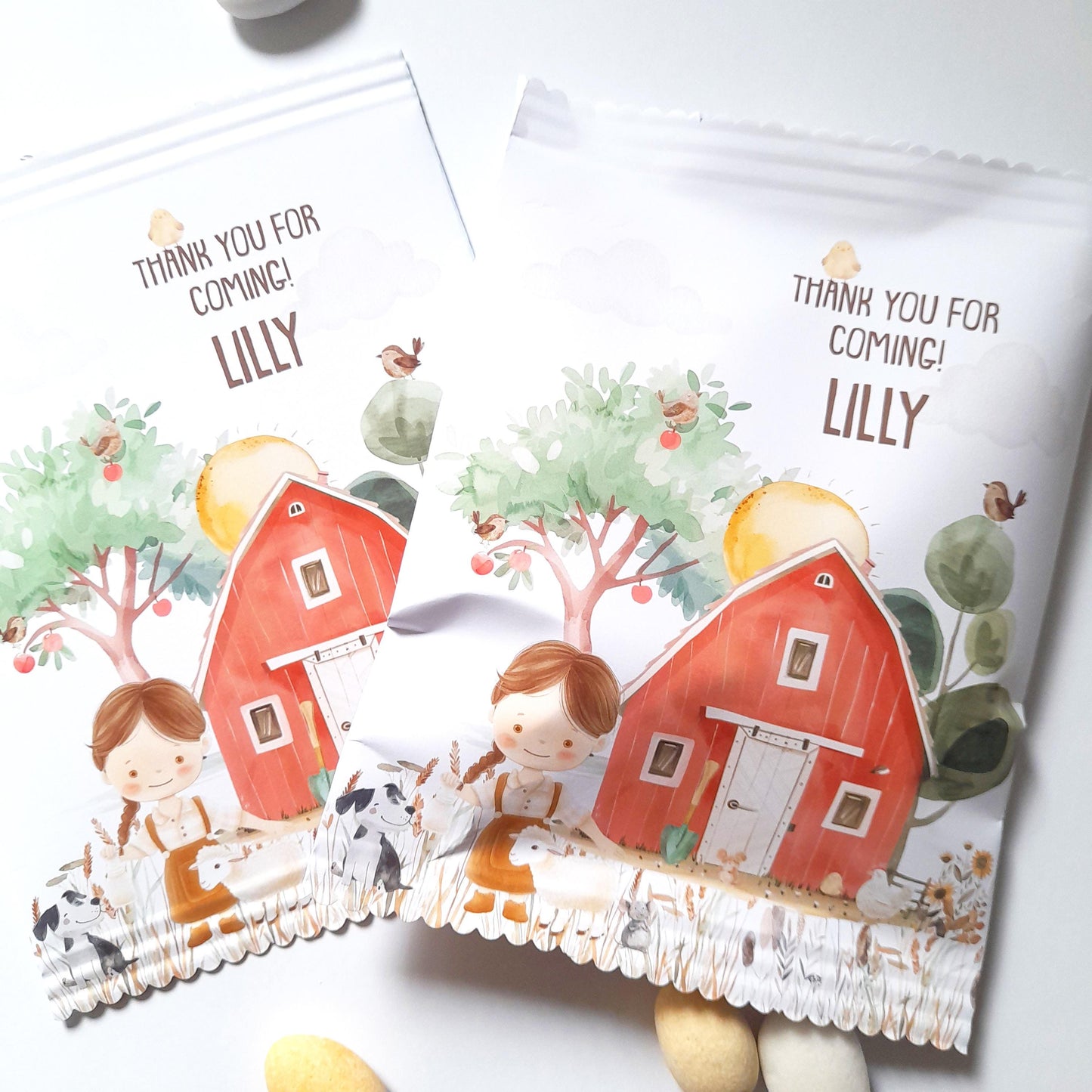 Personalised Farm Party Bags for Girls– Custom Birthday Treat Bags (Pack of 10)