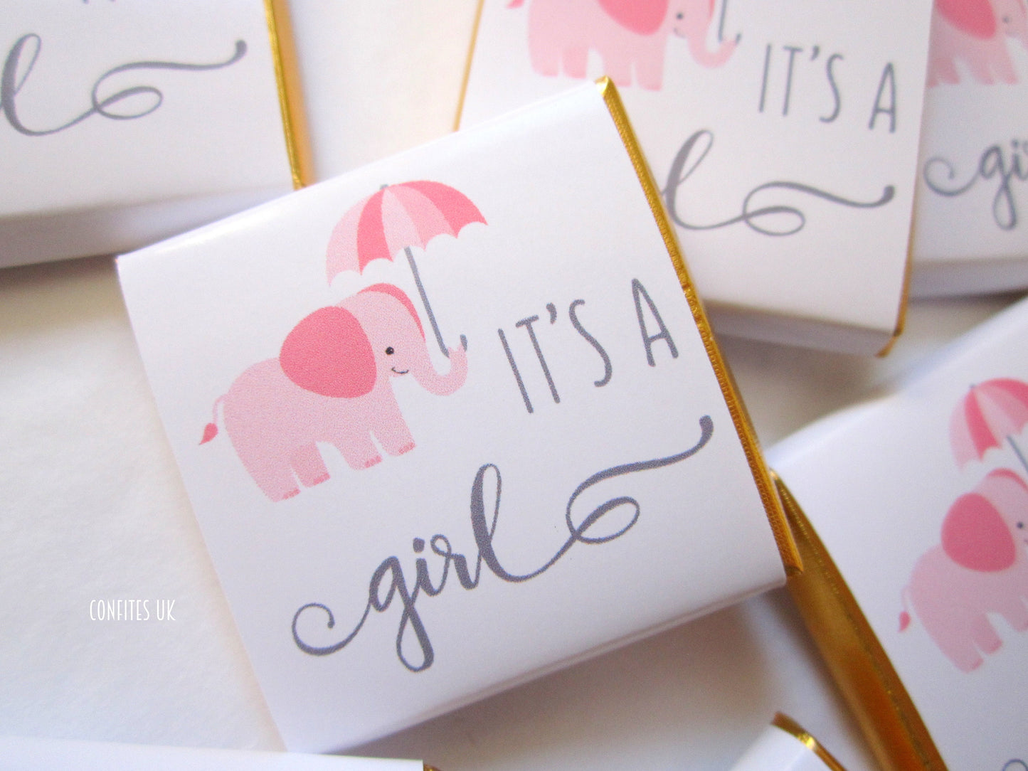 Personalized It's a Girl Chocolate Favours – Cute Elephant Baby Shower Party Favours (Pack of 25)