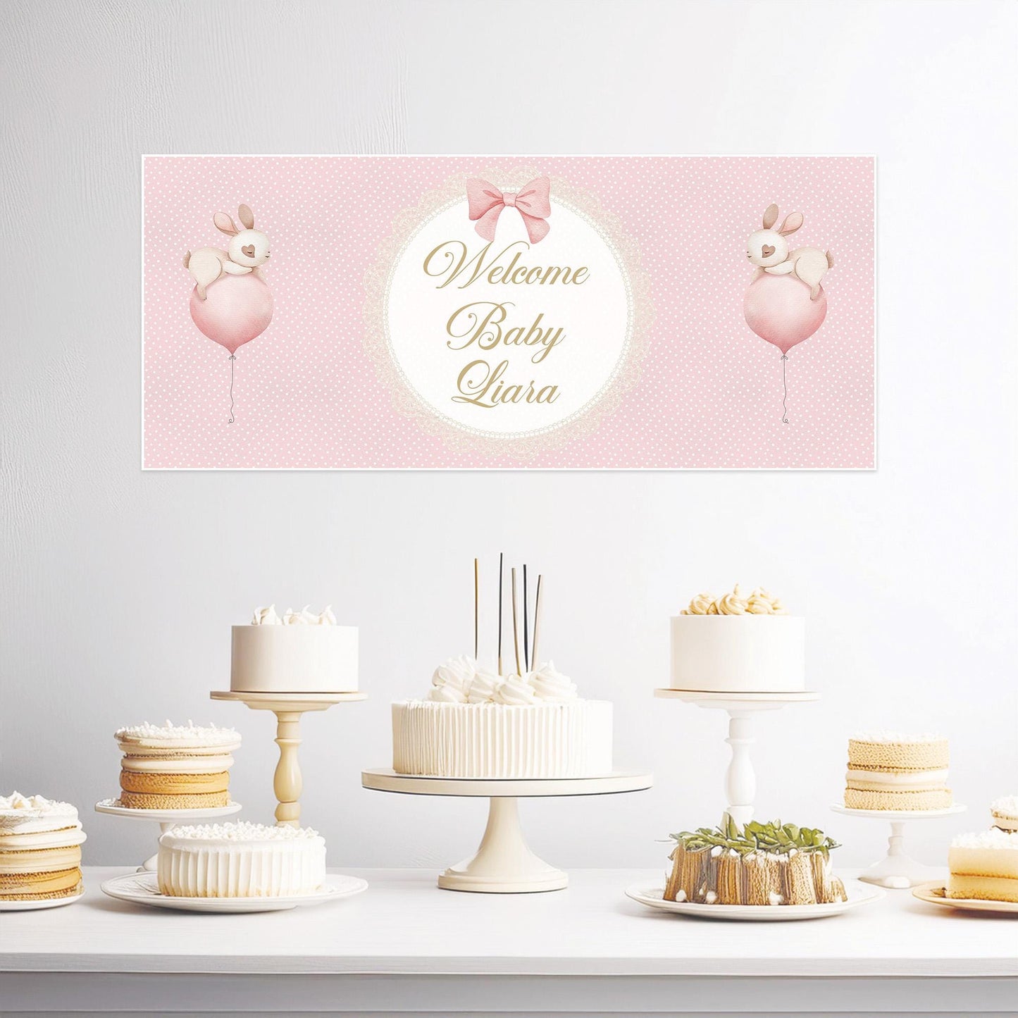Personalised Welcome Baby Girl Banner – Satin Paper Wall Decor, Custom Baby Girl Decoration