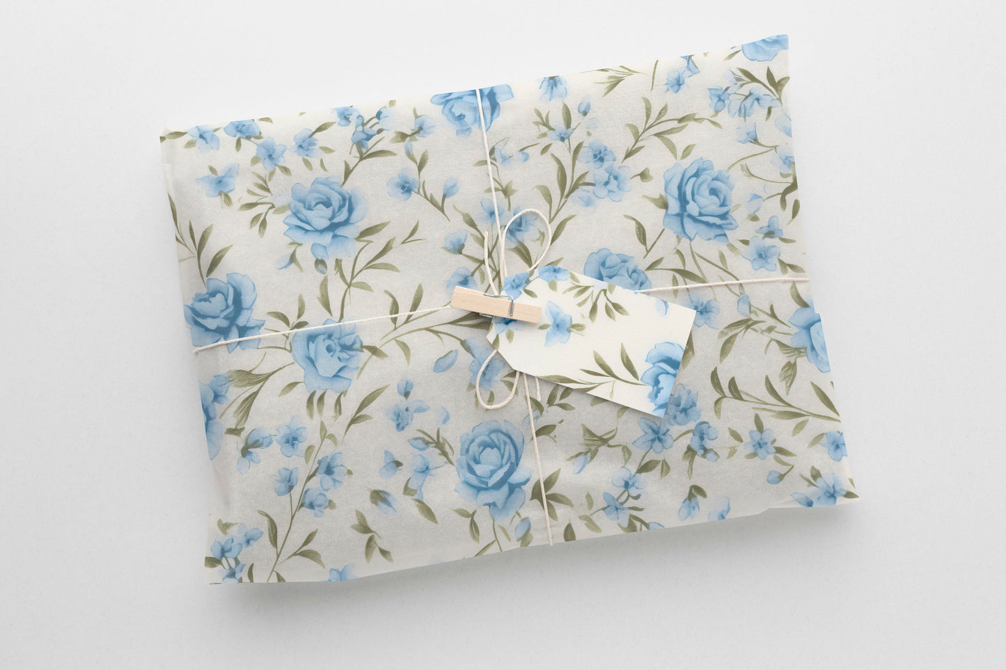 Blue Rococo Roses Gift Paper Sheet – Large Size Floral Wrapping Paper