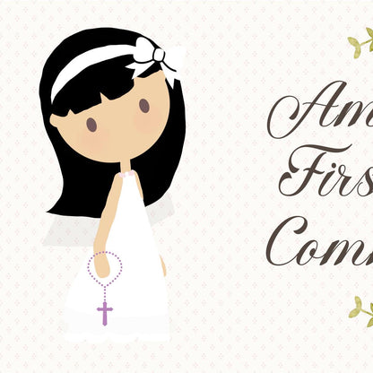Personalised 1st Communion Banner for Girls with White Bow – Satin Paper Wall Party Decor