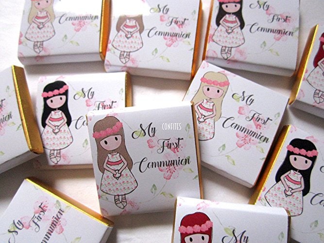 1st Communion Girls Personalised Chocolate favours, Pink Roses, guests favours, pack of 25