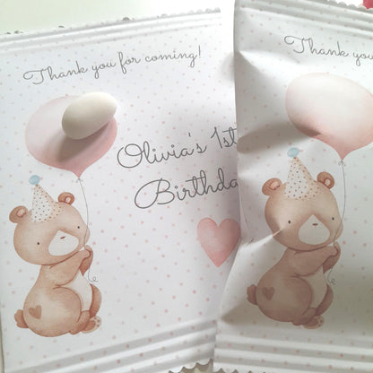 Baby Bear Girl 1st Birthday personalized party bags, baby bear Paper bags for favours, pack of 10