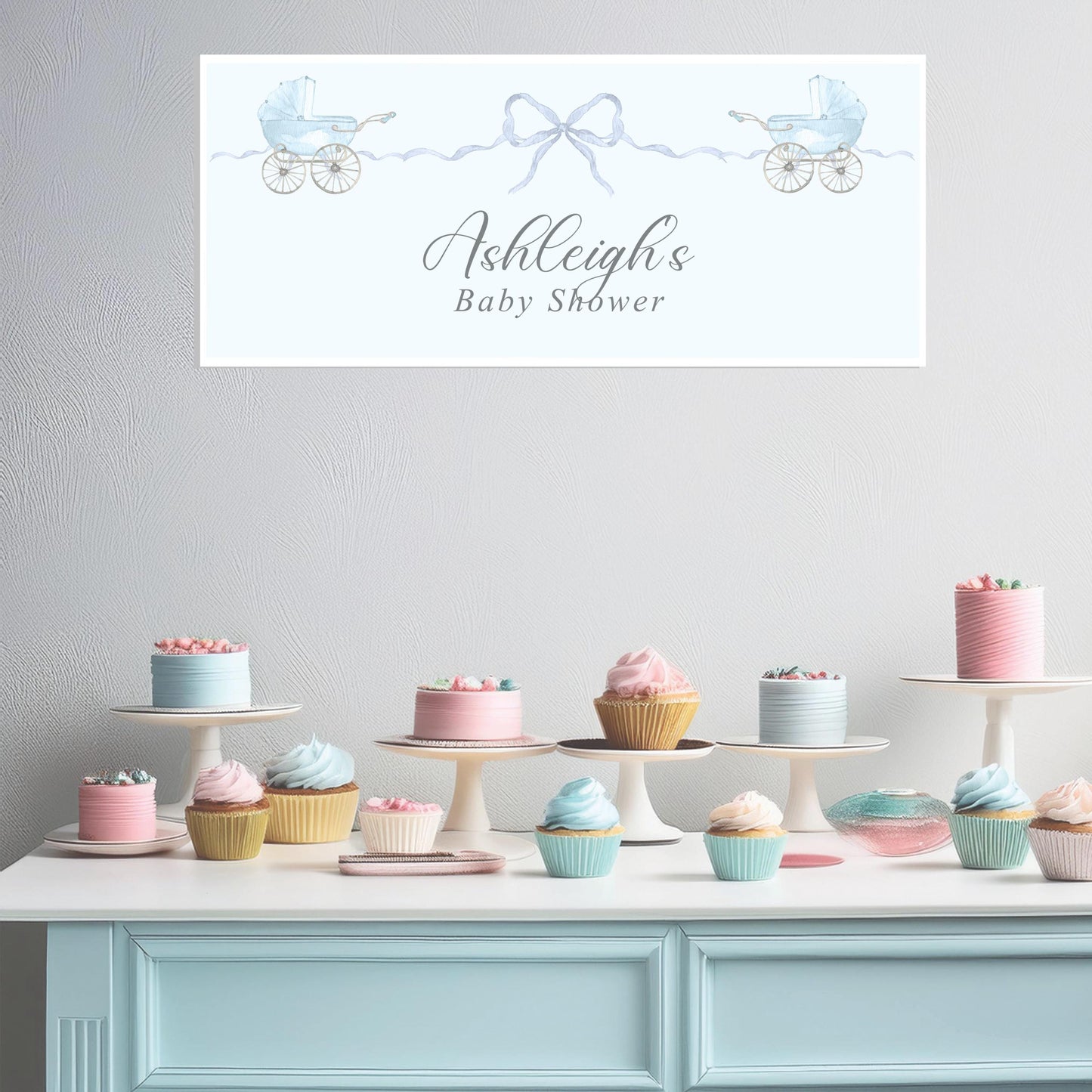 Personalised Boy Baby Shower Banner – Custom Satin Paper Wall Party Decor