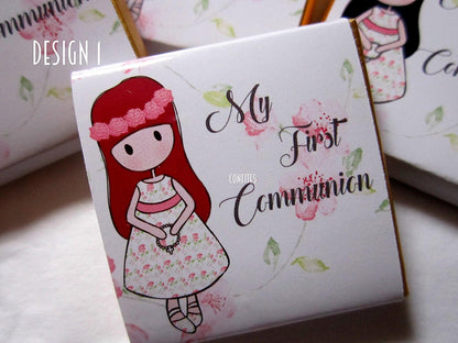 1st Communion Girls Personalised Chocolate favours, Pink Roses, guests favours, pack of 25